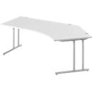 Schäfer Shop Select COMBITEC escritorio angular, ángulo de 135° a la derecha, pie en C, An 2165 x Pr 800/800 x Al 677-817 mm, aluminio gris claro/blanco