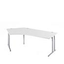 Schäfer Shop Select COMBITEC hoekbureau, 135° hoek links, C-poot, B 2165 x D 800/800 x H 677-817 mm, aluminium lichtgrijs/wit