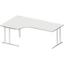 Schäfer Shop Select COMBITEC hoekbureau, 90° hoek links, C-poot, B 2000 x D 1200/800 x H 677-817 mm, aluminium lichtgrijs/wit