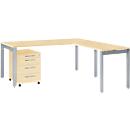 Schäfer Shop Select complete set LOGIN, 4-leg desk 1800 mm, 4-leg add-on table, mobile pedestal, maple decor