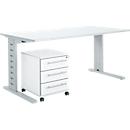 Schäfer Shop Select Conjunto de muebles de oficina de 2 piezas Moxxo IQ, escritorio An 1600 x P 800 mm, pata en C + archivador con ruedas 333, blanco