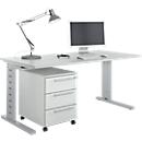 Schäfer Shop Select Conjunto de muebles de oficina de 2 piezas Moxxo IQ, escritorio An 1600 x P 800 mm, pata en C + archivador con ruedas 333, gris luminoso