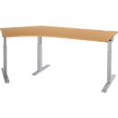 Schäfer Shop Select corner office ERGO-T 2.0, 135° angle, extension left, T-foot, W 2165 x D 800 x H 675-895 mm, beech/white aluminium