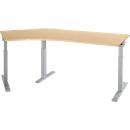 Schäfer Shop Select corner office ERGO-T 2.0, 135° angle, extension left, T-foot, W 2165 x D 800 x H 675-895 mm, maple/white aluminium