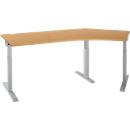 Schäfer Shop Select corner office ERGO-T 2.0, 135° angle, extension right, T-foot, W 2165 x D 800 x H 675-895 mm, beech/white aluminium