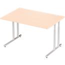 Schäfer Shop Select Desk COMBITEC, rectangle, C-foot, W 1200 x D 800 x H 677-817 mm, maple/white aluminum