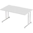 Schäfer Shop Select Desk COMBITEC, rectangular, C-foot, W 1600 x D 800 x H 677-817 mm, light gray/white aluminum