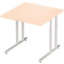 Schäfer Shop Select Desk COMBITEC, square, C-foot, W 800 x D 800 x H 677-817 mm, maple/white aluminum