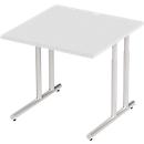 Schäfer Shop Select Desk COMBITEC, vierkant, C-poot, B 800 x D 800 x H 677-817 mm, aluminium lichtgrijs/wit