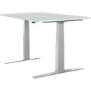 Schäfer Shop Select desk LOGIN, electrically height-adjustable, rectangular, T-leg, W 1200 x D 800 x H 645-1290 mm, light gray/white aluminum