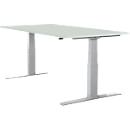 Schäfer Shop Select desk LOGIN, electrically height-adjustable, rectangular, T-leg, W 1600 x D 800 x H 645-1290 mm, light gray/white aluminum 