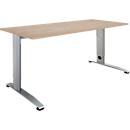 Schäfer Shop Select desk LOGIN, manually height-adjustable, C-foot, W 1200 x D 800 x H 660-820 mm, oak/white aluminum