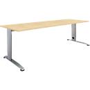 Schäfer Shop Select desk LOGIN, manually height-adjustable, C-foot, W 1600 x D 800 x H 660-820 mm, maple/white-aluminum