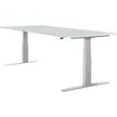 Schäfer Shop Select Desk LOGIN, regulable en altura eléctricamente, rectangular, pie en T, ancho 1800 x fondo 800 x alto 645-1290 mm, aluminio gris claro/blanco