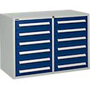 Schäfer Shop Select drawer cabinet SF 120, 12 drawers with label plates, lockable, W 1055 x D 500 x H 723 mm, light grey RAL 7035/enzian blue RAL 5010