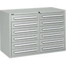 Schäfer Shop Select drawer cabinet SF 120, 12 drawers with label plates, lockable, W 1055 x D 500 x H 723 mm, light grey RAL 7035/light grey RAL 7035