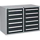 Schäfer Shop Select drawer cabinet SF 120, 12 drawers with label plates, lockable, W 1055 x D 500 x H 723 mm, white aluminum RAL 9006/anthracite gray RAL 7016