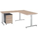 Schäfer Shop Select Ensemble de meubles de bureau 3 pièces Bureau Start Off, rectangulaire, pied en T, L 1800 x P 800 x H 735 mm, décor chêne