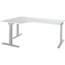 Schäfer Shop Select ERGO-T 2.0 angled desk, 90° angle, attachment left, T-foot, W 2000 x D 1200/800 x H 675-895 mm, light grey/white aluminium