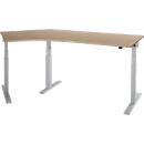 Schäfer Shop Select ERGO-T 2.0 angled desk, electrically height-adjustable, 135° angle left, T-foot, W 2185 mm, oak/white-aluminum