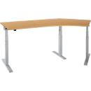 Schäfer Shop Select ERGO-T 2.0 angled desk, electrically height-adjustable, 135° angle right, T-foot, W 2185 mm, beech/white aluminum