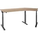 Schäfer Shop Select ERGO-T 2.0 angled desk, electrically height-adjustable, 135° angle right, T-foot, W 2185 mm, oak/anthracite