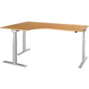 Schäfer Shop Select ERGO-T 2.0 angled desk, electrically height-adjustable, 90° angle left, T-foot, W 2000 mm, beech/white aluminium