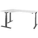 Schäfer Shop Select ERGO-T 2.0 angled desk, electrically height-adjustable, 90° angle left, T-foot, W 2000 mm, light grey/anthracite