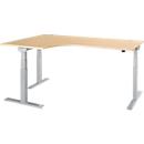 Schäfer Shop Select ERGO-T 2.0 angled desk, electrically height-adjustable, 90° angle left, T-foot, W 2000 mm, maple/white aluminium