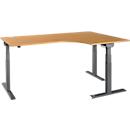Schäfer Shop Select ERGO-T 2.0 angled desk, electrically height-adjustable, 90° angle right, T-foot, W 2000 mm, beech/anthracite