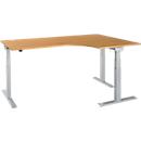 Schäfer Shop Select ERGO-T 2.0 angled desk, electrically height-adjustable, 90° angle right, T-foot, W 2000 mm, beech/white aluminium