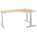 Schäfer Shop Select ERGO-T 2.0 angled desk, electrically height-adjustable, 90° angle right, T-foot, W 2000 mm, maple/white aluminium