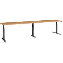 Schäfer Shop Select ERGO-T 2.0 Big desk, electrically height adjustable, rectangular, T-foot, W 3200 x D 800 x H 640-1300 mm, beech/anthracite