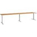 Schäfer Shop Select ERGO-T 2.0 Big desk, electrically height adjustable, rectangular, T-foot, W 3600 x D 800 x H 640-1300 mm, beech/white aluminium