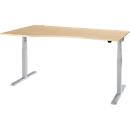 Schäfer Shop Select ERGO-T 2.0 desk, electrically height-adjustable, free-form attachment left, T-foot, W 1800 x H 640-1300 mm, maple/white aluminum
