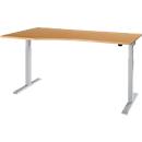 Schäfer Shop Select ERGO-T 2.0 desk, electrically height-adjustable, free-form attachment left, T-foot, W 1800 x H 715-1205 mm, beech/white aluminium
