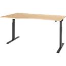 Schäfer Shop Select ERGO-T 2.0 desk, electrically height-adjustable, free-form attachment left, T-foot, W 1800 x H 715-1205 mm, maple/anthracite