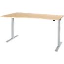 Schäfer Shop Select ERGO-T 2.0 desk, electrically height-adjustable, free-form attachment left, T-foot, W 1800 x H 715-1205 mm, maple/white aluminium
