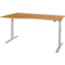 Schäfer Shop Select ERGO-T 2.0 desk, electrically height-adjustable, free-form attachment left, T-foot, W 1800x H 640-1300 mm, beech/white aluminium