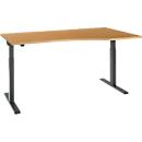 Schäfer Shop Select ERGO-T 2.0 desk, electrically height-adjustable, free-form attachment right, T-foot, W 1800 x H 715-1205 mm, beech/anthracite