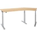 Schäfer Shop Select ERGO-T 2.0 hoekbureau, elektrisch in hoogte verstelbaar, hoek 135° rechts, T-voet, B 2185 mm, ahorn/blank aluminium