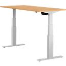 Schäfer Shop Select ERGO-T desk, electrically height-adjustable, rectangular, T-leg, W 1200 x D 800 x H 640-1300 mm, beech decor/white aluminum