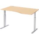 Schäfer Shop Select ERGO-T escritorio, regulable eléctricamente en altura, forma libre, fijación a la derecha, pie en T, An 1800 x Al 725-1185 mm, decoración arce/aluminio blanco