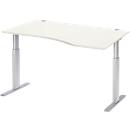 Schäfer Shop Select ERGO-T escritorio, regulable eléctricamente en altura, forma libre, fijación a la derecha, pie en T, ancho 1800 x alto 725-1185 mm, aluminio blanco/blanco