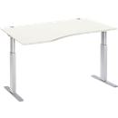 Schäfer Shop Select ERGO-T escritorio, regulable eléctricamente en altura, forma libre, fijación a la izquierda, pie en T, ancho 1800 x alto 725-1185 mm, aluminio blanco/blanco