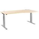 Schäfer Shop Select ERGO-T escritorio, regulable eléctricamente en altura, forma libre, lado derecho, pata en T, An 1800 x Al 640-1300 mm, decoración arce/aluminio blanco
