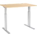 Schäfer Shop Select ERGO-T escritorio, regulable eléctricamente en altura, rectangular, pata en T, An 1200 x F 800 x Al 725-1185 mm, decoración arce/aluminio blanco