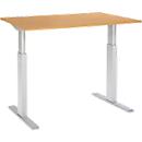 Schäfer Shop Select ERGO-T escritorio, regulable eléctricamente en altura, rectangular, pata en T, An 1200 x Pr 800 x Al 725-1185 mm, decoración haya/aluminio blanco