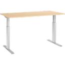 Schäfer Shop Select ERGO-T escritorio, regulable eléctricamente en altura, rectangular, pata en T, An 1600 x F 800 x Al 725-1185 mm, decoración arce/aluminio blanco