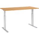 Schäfer Shop Select ERGO-T escritorio, regulable eléctricamente en altura, rectangular, pata en T, An 1600 x F 800 x Al 725-1185 mm, decoración haya/aluminio blanco